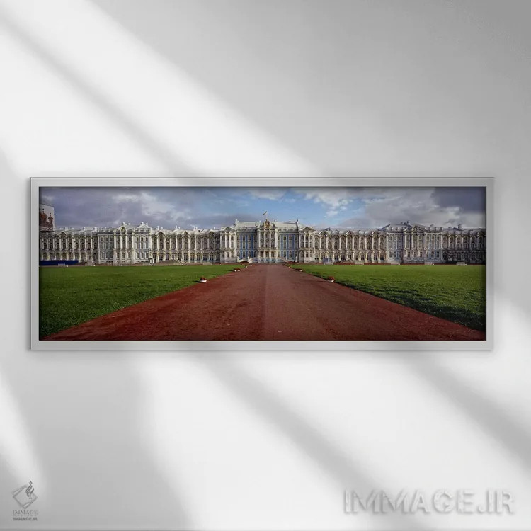 تابلو دکوراتیو Pushkin, St. Petersburg, Russia,جاده خاکی منتهی به کاخ… اثر پانورامیک ایمجز - نمای قابدار سفید