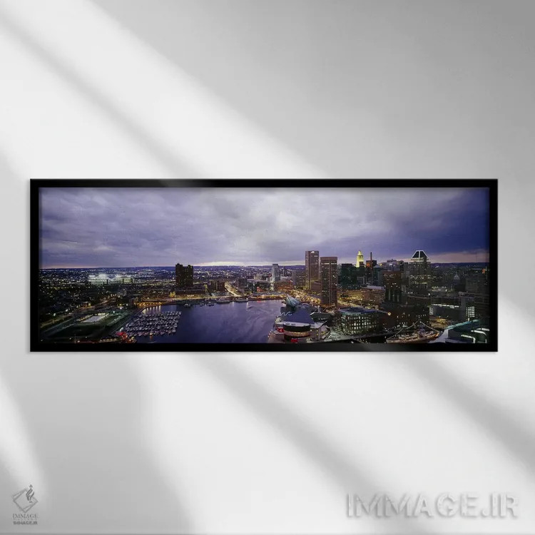 تابلو دکوراتیو Baltimore, Maryland, USA #2,ساختمان های روشن شده در گرگ… اثر پانورامیک ایمجز - نمای قابدار مشکی
