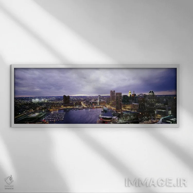تابلو دکوراتیو Baltimore, Maryland, USA #2,ساختمان های روشن شده در گرگ… اثر پانورامیک ایمجز - نمای قابدار سفید