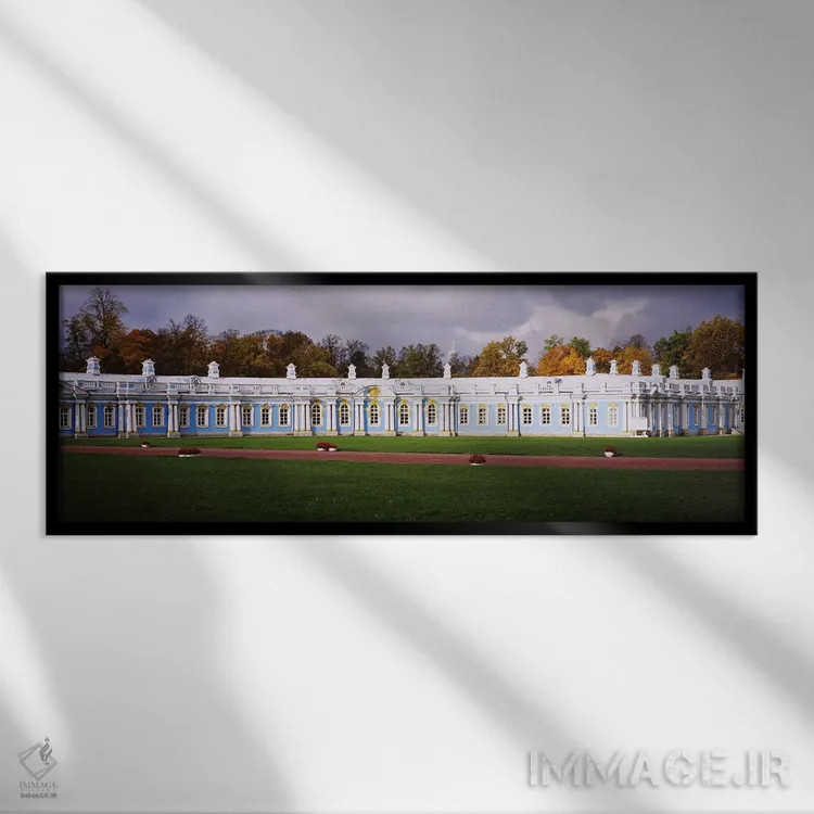 تابلو دکوراتیو Pushkin, St. Petersburg, Russia,چمنزار مقابل کاخ کاترین… اثر پانورامیک ایمجز - نمای قابدار مشکی