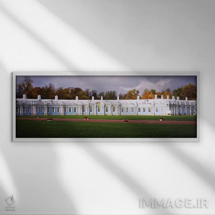 تابلو دکوراتیو Pushkin, St. Petersburg, Russia,چمنزار مقابل کاخ کاترین… اثر پانورامیک ایمجز - نمای قابدار سفید