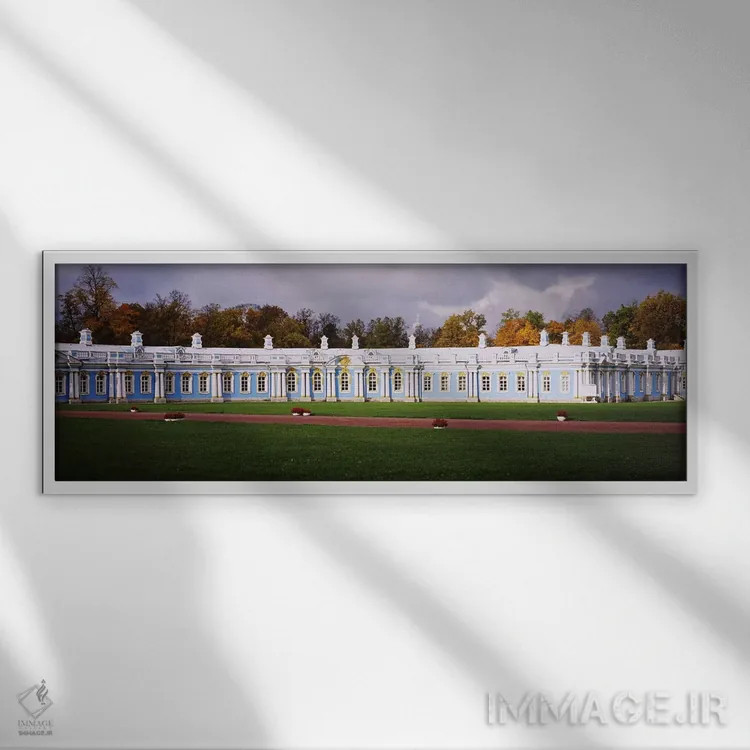 تابلو دکوراتیو Pushkin, St. Petersburg, Russia,چمنزار مقابل کاخ کاترین… اثر پانورامیک ایمجز - نمای قابدار سفید