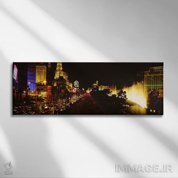 تابلو دکوراتیو Las Vegas, Nevada, USA #4,ساختمان های روشن شده در شب، ل… اثر پانورامیک ایمجز - نمای روبهرو روی دیوار