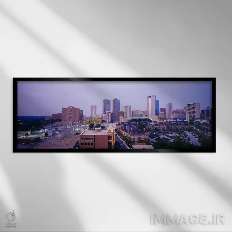 تابلو دکوراتیو Fort Worth, Texas, USA,آسمان خراش ها در شهری هنگام غروب… اثر پانورامیک ایمجز - نمای قابدار مشکی
