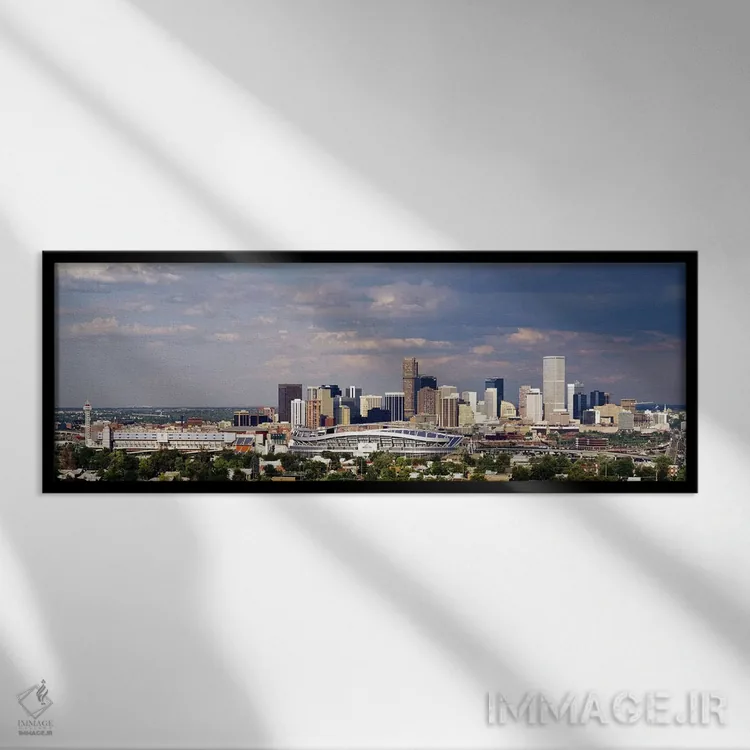 تابلو دکوراتیو Denver, Colorado, USA,خط افق با استادیوم اینوسکو، دنور… اثر پانورامیک ایمجز - نمای قابدار مشکی