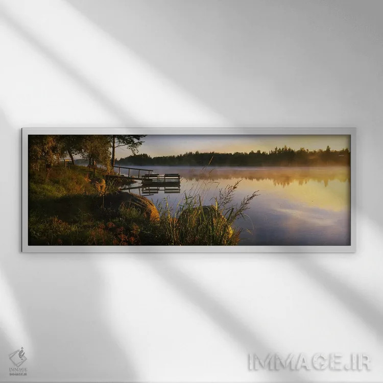 تابلو دکوراتیو Imatra, Finland,صبح مه آلود در امتداد رودخانه ووکسی، ای… اثر پانورامیک ایمجز - نمای قابدار سفید