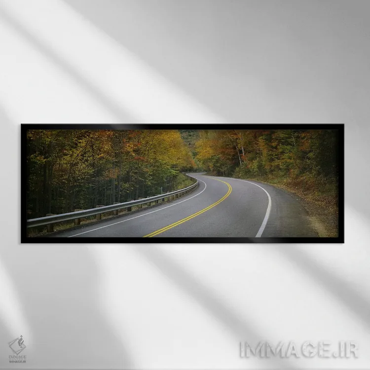 تابلو دکوراتیو New Hampshire, USA,جاده پیچ درپیچ میان جنگل پاییزی، نیو… اثر پانورامیک ایمجز - نمای قابدار مشکی