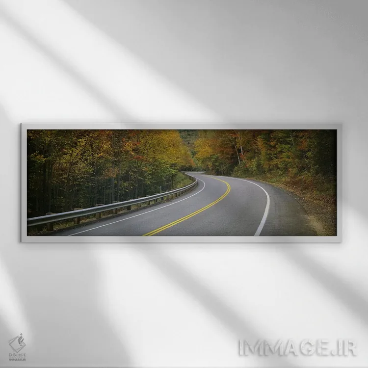 تابلو دکوراتیو New Hampshire, USA,جاده پیچ درپیچ میان جنگل پاییزی، نیو… اثر پانورامیک ایمجز - نمای قابدار سفید