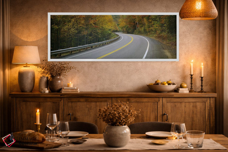 تابلو دکوراتیو New Hampshire, USA,جاده پیچ درپیچ میان جنگل پاییزی، نیو… اثر پانورامیک ایمجز - D2W
