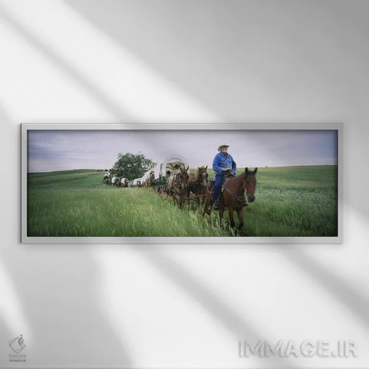 تابلو دکوراتیو North Dakota, USA,بازسازی تاریخی گاری های سرپوشیده در ی… اثر پانورامیک ایمجز - نمای قابدار سفید