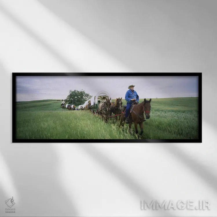 تابلو دکوراتیو North Dakota, USA,بازسازی تاریخی گاری های سرپوشیده در ی… اثر پانورامیک ایمجز - نمای قابدار مشکی