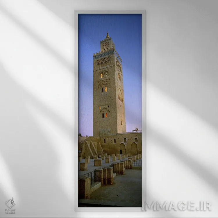 تابلو دکوراتیو Koutoubia Mosque, Marrakech, Morocco,نمای پایین از منار… اثر پانورامیک ایمجز - نمای قابدار سفید