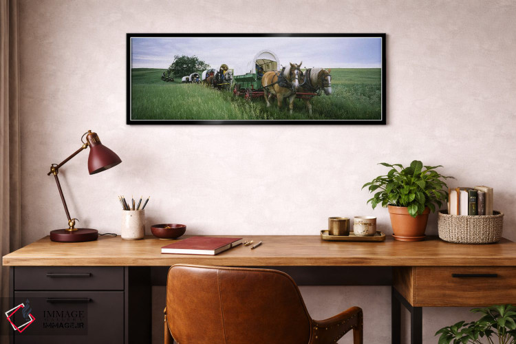 تابلو دکوراتیو Covered wagons in a field, North Dakota, USA,بازسازی تا… اثر پانورامیک ایمجز - D2B