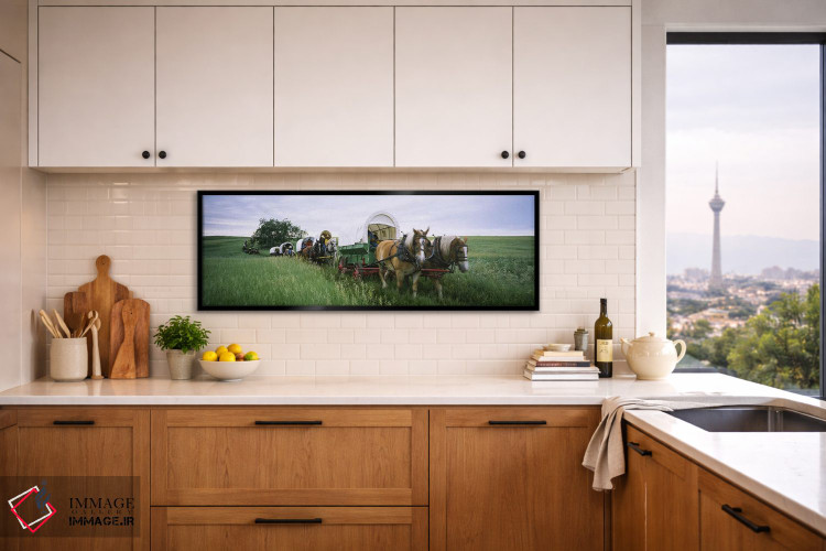 تابلو دکوراتیو Covered wagons in a field, North Dakota, USA,بازسازی تا… اثر پانورامیک ایمجز - D5B
