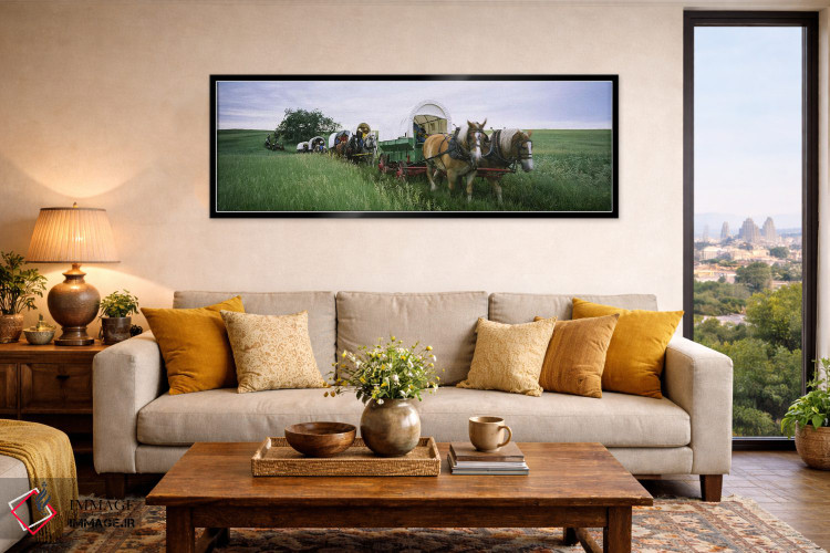 تابلو دکوراتیو Covered wagons in a field, North Dakota, USA,بازسازی تا… اثر پانورامیک ایمجز - D6B