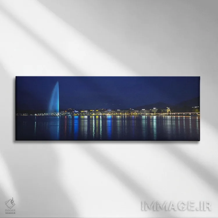 تابلو دکوراتیو Geneva, Switzerland,چشمه جت-دو و ساختمان های نورانی در… اثر پانورامیک ایمجز - نمای روبهرو روی دیوار