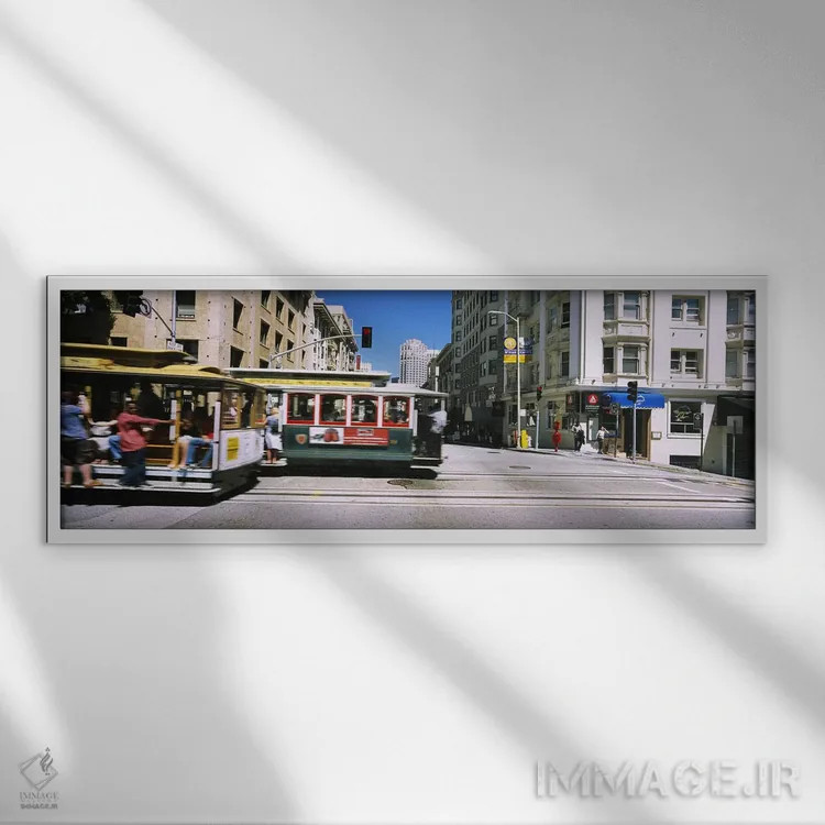 تابلو دکوراتیو Downtown, San Francisco, California, USA,دو واگن کابلی… اثر پانورامیک ایمجز - نمای قابدار سفید