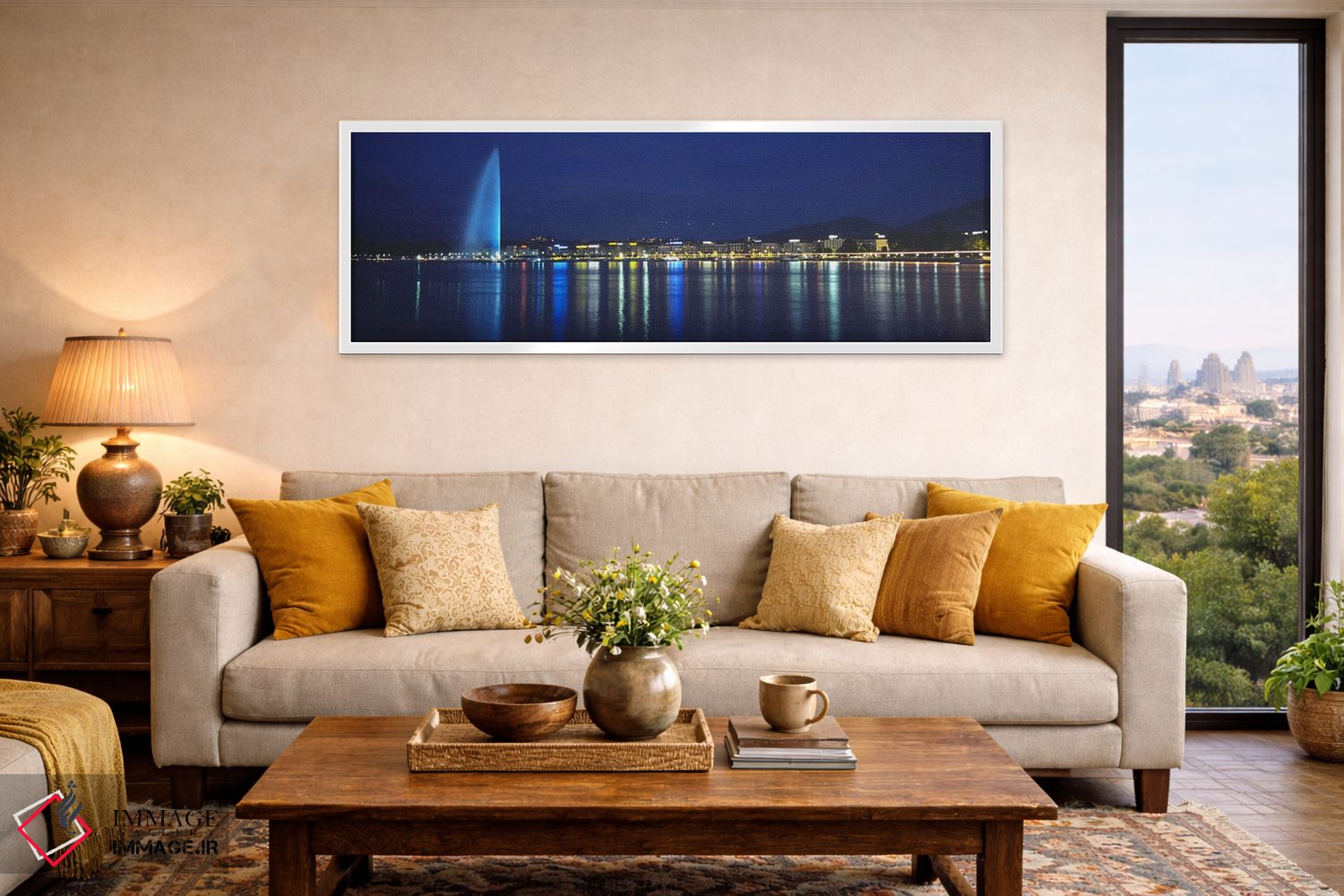 تابلو دکوراتیو Geneva, Switzerland,چشمه جت-دو و ساختمان های نورانی در… اثر پانورامیک ایمجز - D4W