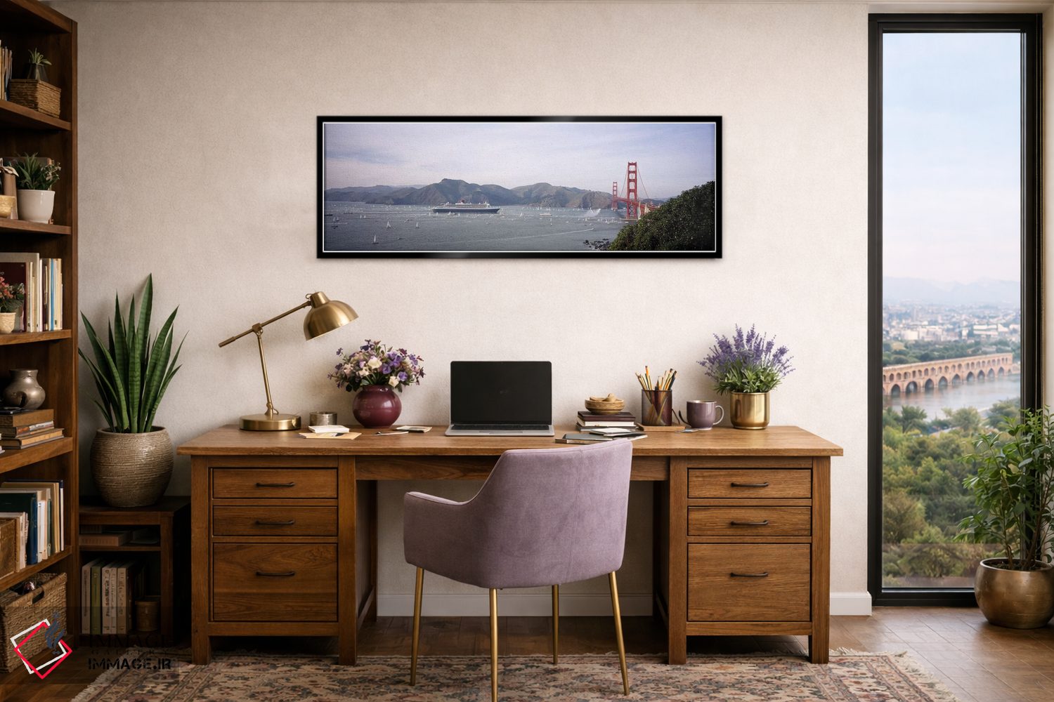 تابلو دکوراتیو RMS Queen Mary 2, Golden Gate Bridge, San Francisco, Ca… اثر پانورامیک ایمجز - D2B