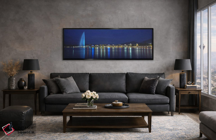 تابلو دکوراتیو Geneva, Switzerland,چشمه جت-دو و ساختمان های نورانی در… اثر پانورامیک ایمجز - D6B