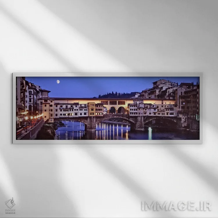 تابلو دکوراتیو Florence, Tuscany, Italy,پل وکیو در شب، فلورانس، توسکان… اثر پانورامیک ایمجز - نمای قابدار سفید