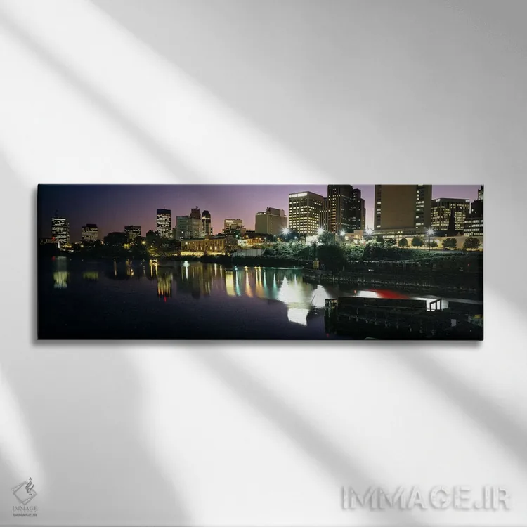 تابلو دکوراتیو New Jersey, USA,شهر روشن در شب، نیوآرک، نیوجرسی، آمریکا اثر پانورامیک ایمجز - نمای روبهرو روی دیوار