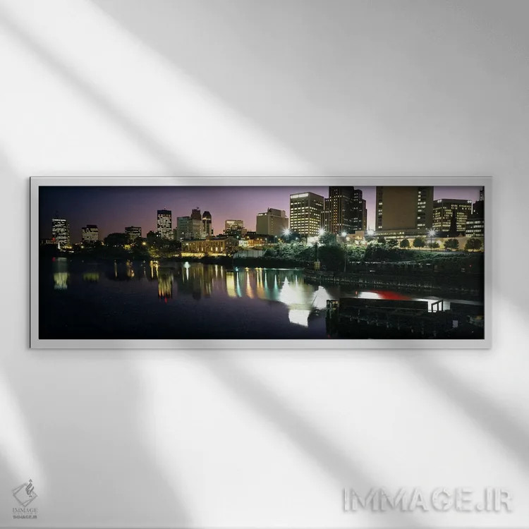 تابلو دکوراتیو New Jersey, USA,شهر روشن در شب، نیوآرک، نیوجرسی، آمریکا اثر پانورامیک ایمجز - نمای قابدار سفید