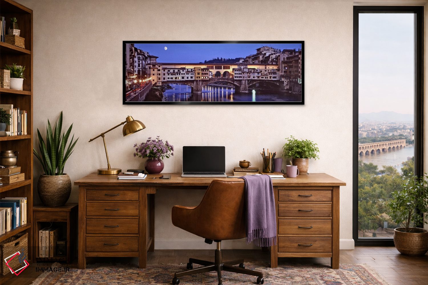 تابلو دکوراتیو Florence, Tuscany, Italy,پل وکیو در شب، فلورانس، توسکان… اثر پانورامیک ایمجز - D2B