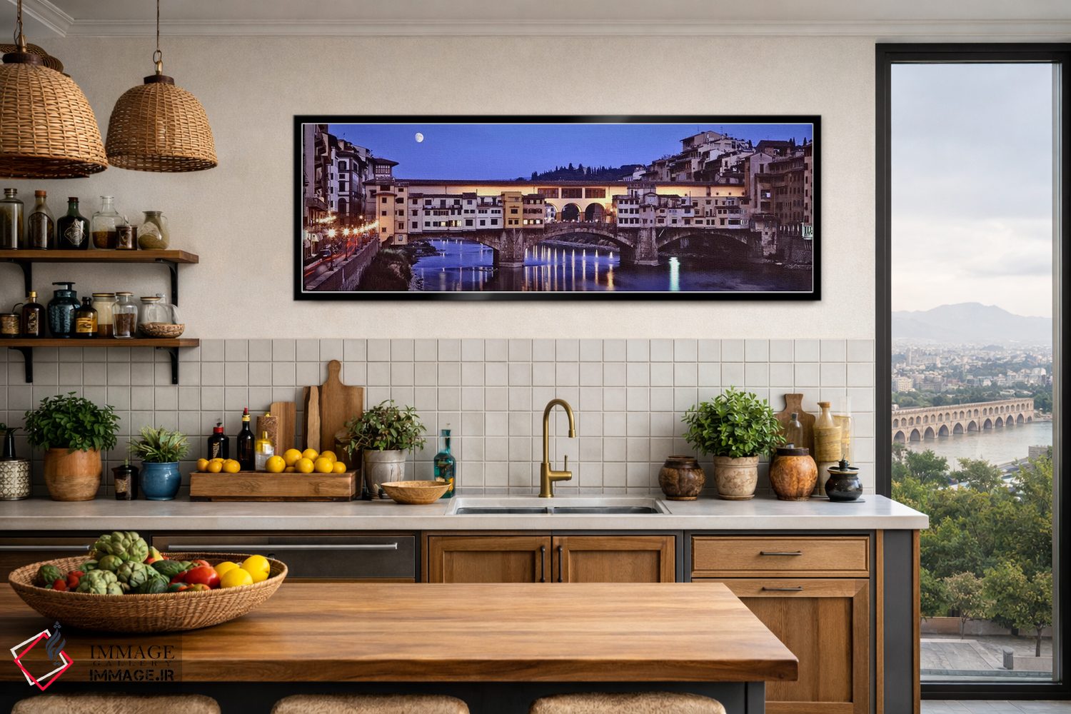 تابلو دکوراتیو Florence, Tuscany, Italy,پل وکیو در شب، فلورانس، توسکان… اثر پانورامیک ایمجز - D3B