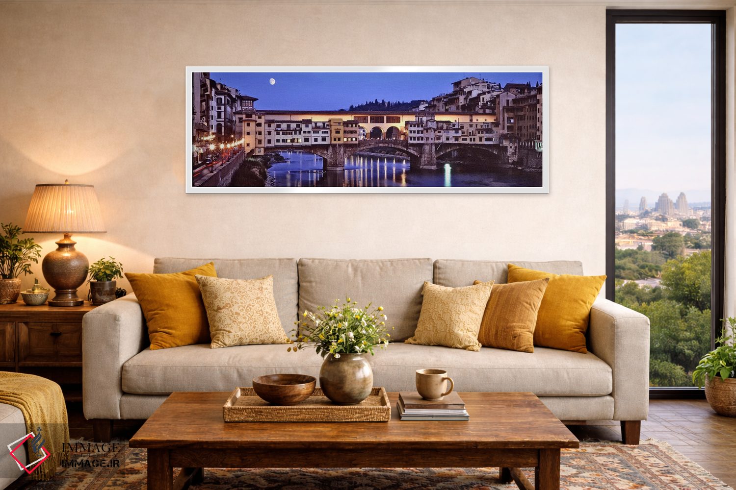 تابلو دکوراتیو Florence, Tuscany, Italy,پل وکیو در شب، فلورانس، توسکان… اثر پانورامیک ایمجز - D4W
