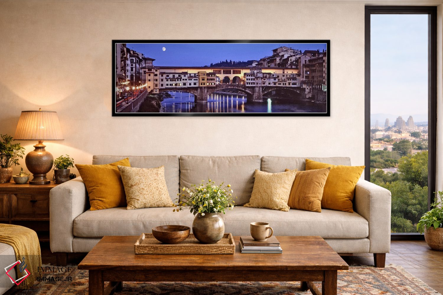 تابلو دکوراتیو Florence, Tuscany, Italy,پل وکیو در شب، فلورانس، توسکان… اثر پانورامیک ایمجز - D6B
