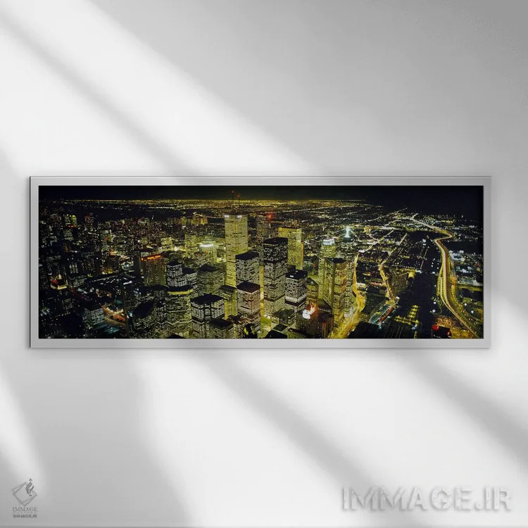 تابلو دکوراتیو Toronto, Ontario, Canada,نمای شبانه منطقه مالی از برج C… اثر پانورامیک ایمجز - نمای قابدار سفید