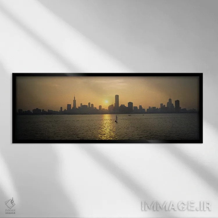 تابلو دکوراتیو Chicago, Cook County, Illinois, USA,سایه آسمان خراش ها… اثر پانورامیک ایمجز - نمای قابدار مشکی