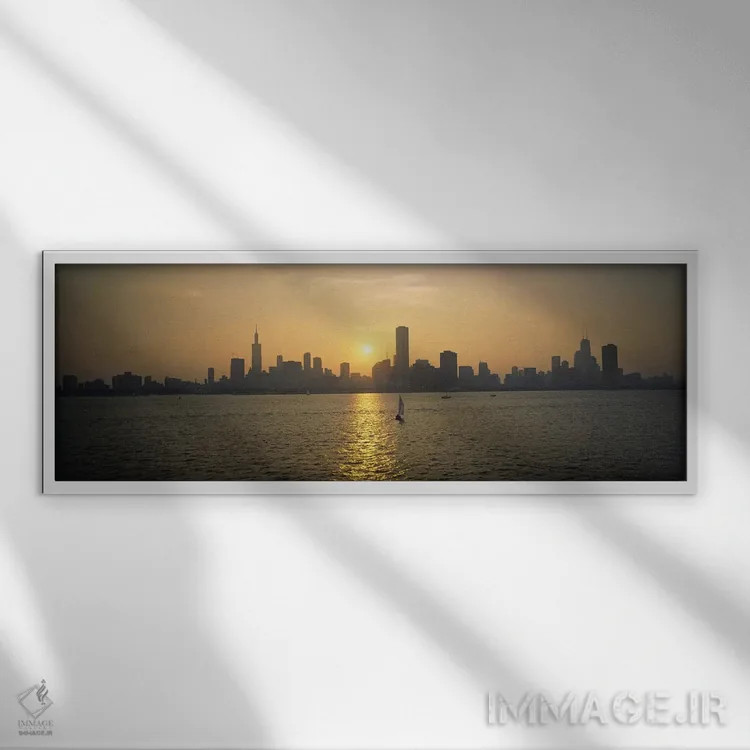 تابلو دکوراتیو Chicago, Cook County, Illinois, USA,سایه آسمان خراش ها… اثر پانورامیک ایمجز - نمای قابدار سفید