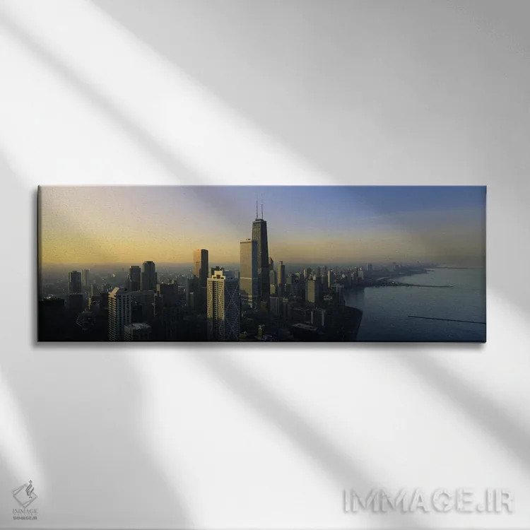 تابلو دکوراتیو Chicago, Cook County, Illinois, USA,ساختمان ها کنار آب… اثر پانورامیک ایمجز - نمای روبهرو روی دیوار