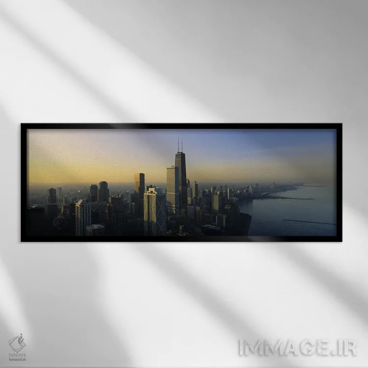 تابلو دکوراتیو Chicago, Cook County, Illinois, USA,ساختمان ها کنار آب… اثر پانورامیک ایمجز - نمای قابدار مشکی