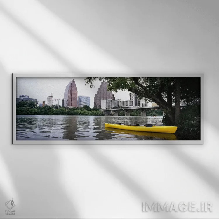 تابلو دکوراتیو Colorado River, Austin, Travis County, Texas, USA,کایاک… اثر پانورامیک ایمجز - نمای قابدار سفید