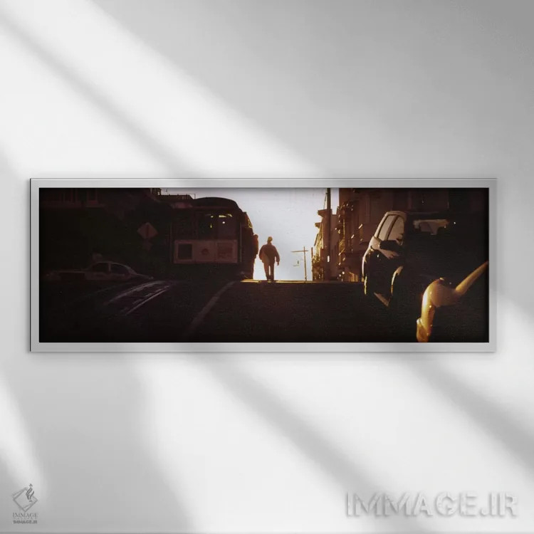 تابلو دکوراتیو San Francisco, California, USA,واگن کابلی روی ریل ها در… اثر پانورامیک ایمجز - نمای قابدار سفید