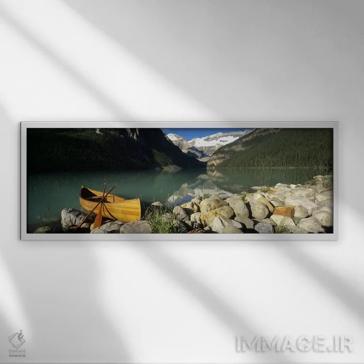 تابلو دکوراتیو Lake Louise, Banff National Park, Alberta, Canada,قایق… اثر پانورامیک ایمجز - نمای قابدار سفید