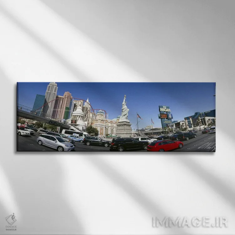 تابلو دکوراتیو Las Vegas, Clark County, Nevada, USA,ترافیک در استریپ ب… اثر پانورامیک ایمجز - نمای روبهرو روی دیوار