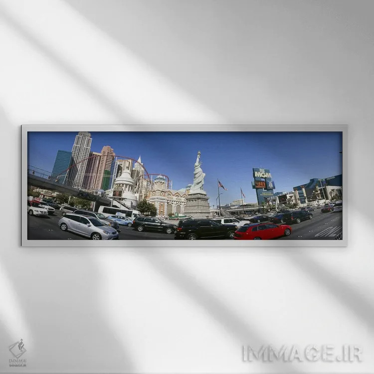 تابلو دکوراتیو Las Vegas, Clark County, Nevada, USA,ترافیک در استریپ ب… اثر پانورامیک ایمجز - نمای قابدار سفید
