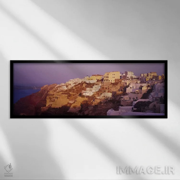 تابلو دکوراتیو Santorini, Greece,شهرک بر فراز صخره، سانتورینی، یونان اثر پانورامیک ایمجز - نمای قابدار مشکی