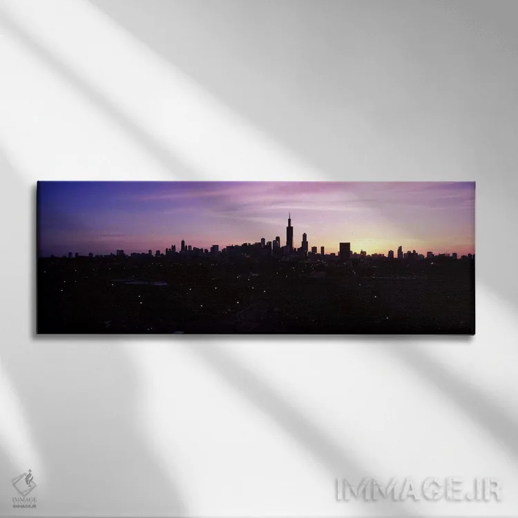 تابلو دکوراتیو Chicago, Illinois, USA #2,سیلوئت ساختمان ها در طلوع، شی… اثر پانورامیک ایمجز - نمای روبهرو روی دیوار