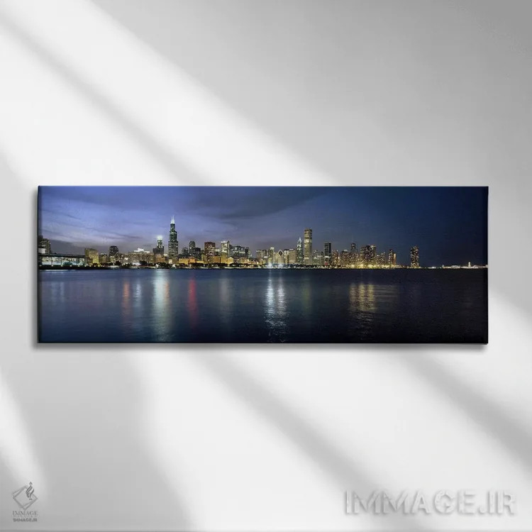 تابلو دکوراتیو Chicago, Cook County, Illinois, USA,خط افق مرکز شهر در… اثر پانورامیک ایمجز - نمای روبهرو روی دیوار