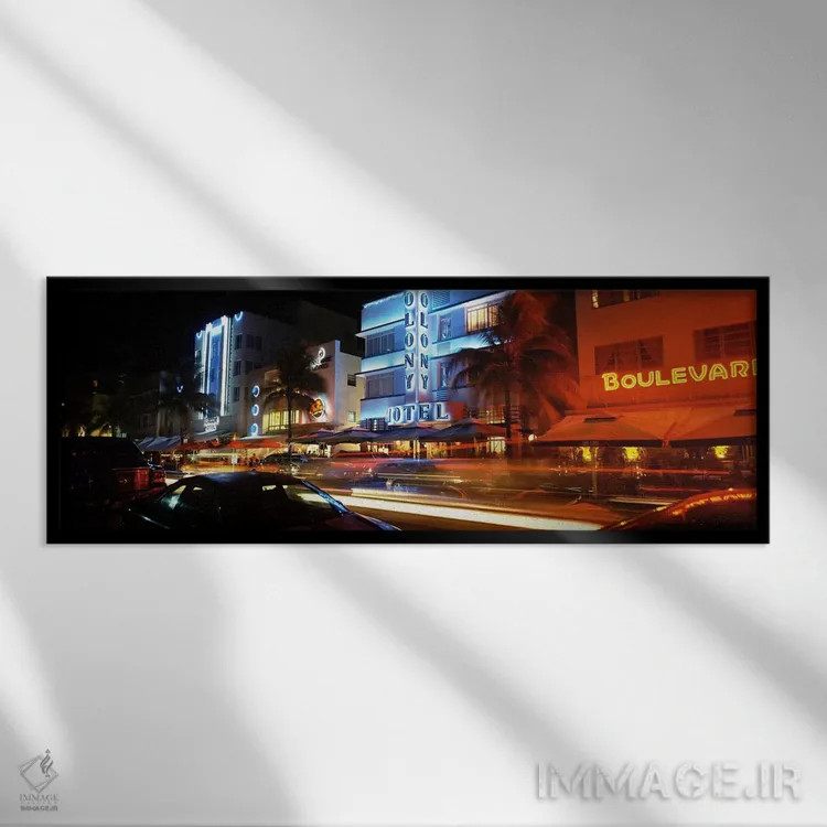 تابلو دکوراتیو Ocean Drive, South Beach, Miami Beach, Florida, USA,ساخ… اثر پانورامیک ایمجز - نمای قابدار مشکی