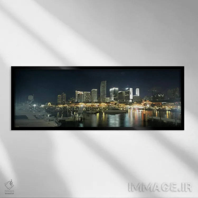 تابلو دکوراتیو Miami Yacht Basin, Miami, Florida, USA,قایق ها در بندر… اثر پانورامیک ایمجز - نمای قابدار مشکی