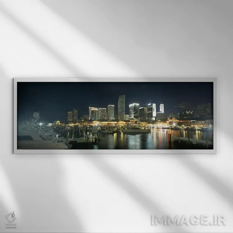 تابلو دکوراتیو Miami Yacht Basin, Miami, Florida, USA,قایق ها در بندر… اثر پانورامیک ایمجز - نمای قابدار سفید