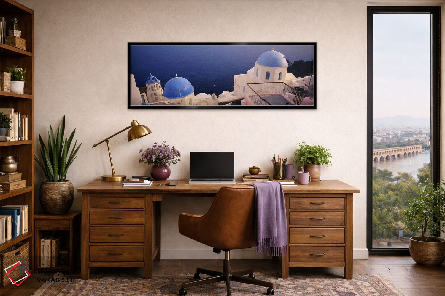 تابلو دکوراتیو Oia, Santorini, Greece,نمای بالا از کلیسای گنبد آبی در… اثر پانورامیک ایمجز - D2B