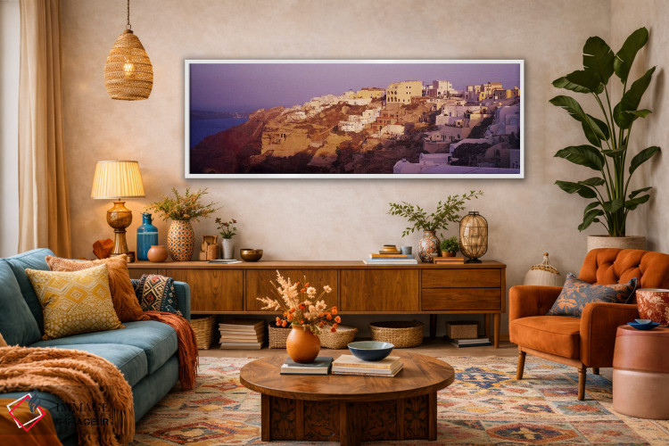 تابلو دکوراتیو Santorini, Greece,شهرک بر فراز صخره، سانتورینی، یونان اثر پانورامیک ایمجز - D1W