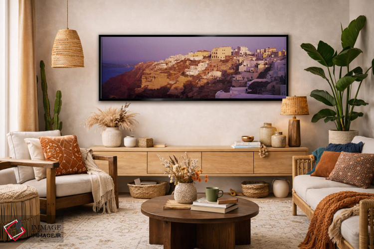 تابلو دکوراتیو Santorini, Greece,شهرک بر فراز صخره، سانتورینی، یونان اثر پانورامیک ایمجز - D2B